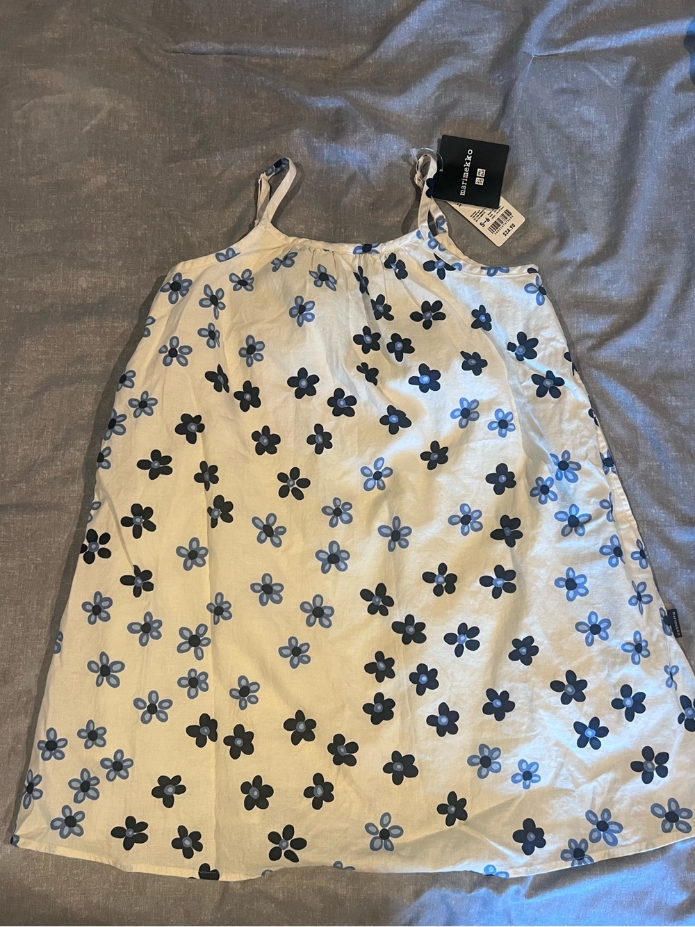 Marimekko White Sundress with Blue and Black Floral Print